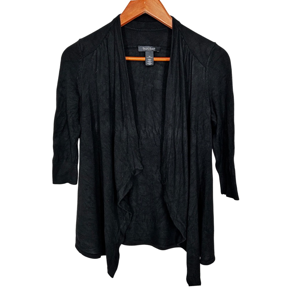 White House Black Market Black Open Front Cardigan‎ 3/4 Sleeves Women's Size XS